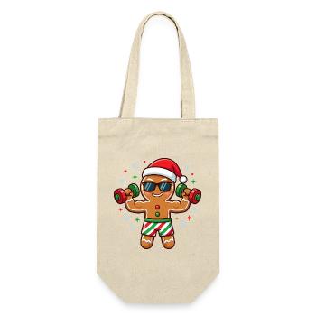 Christmas Gingerbread Man Weightlifting Fitness Student - Gift Bag for Bottles - nature - Front