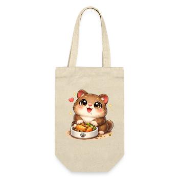 Kuschelkatzemit Futternapf - Geschenkbeutel für Flaschen - Natur - Vorne