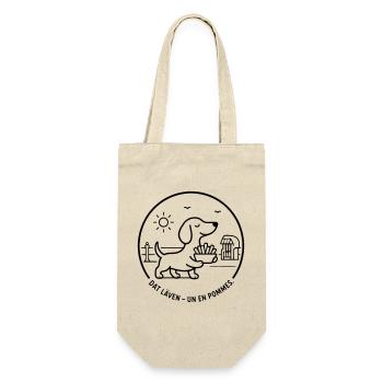Dackel dat Läven un een Pommes - Geschenkbeutel für Flaschen - Natur - Vorne
