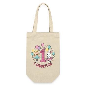 Erster Geburtstag Mädchen Hase - Geschenkbeutel für Flaschen - Natur - Vorne