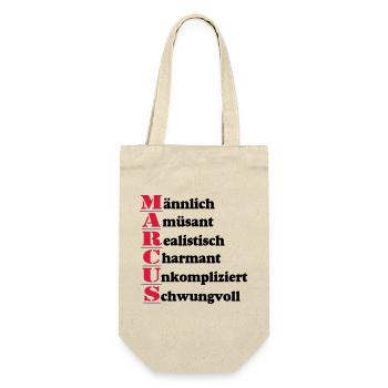 Marcus Vorname,Namensschild,Name,Fun Shirt (25) - Geschenkbeutel für Flaschen - Natur - Vorne