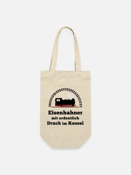 Eisenbahn Dampflok Spruch Druck im Kessel - Geschenkbeutel für Flaschen - Natur