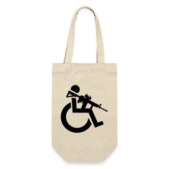 Bewaffneter Rollstuhlfahrer mit Gewehr, Waffe # - Geschenkbeutel für Flaschen - Natur - Vorne