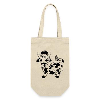 Lustige Kuh mit Zunge aus dem Maul - Geschenkbeutel für Flaschen - Natur - Vorne