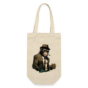 Cooler Gangster Schimpanse mit Bier - Geschenkbeutel für Flaschen - Natur - Vorne