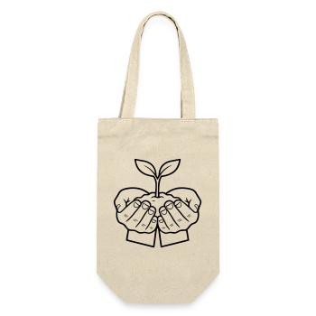 Pflanze in Händen | Wachstum & Hoffnung - Geschenkbeutel für Flaschen - Natur - Vorne