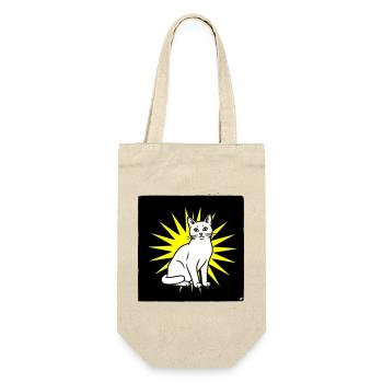 Coole Katze im Pop Art & Punk Rock Stil - Geschenkbeutel für Flaschen - Natur - Vorne