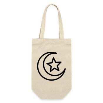 Mondsichel & Stern | Islamisches Symbol Line Art - Geschenkbeutel für Flaschen - Natur - Vorne