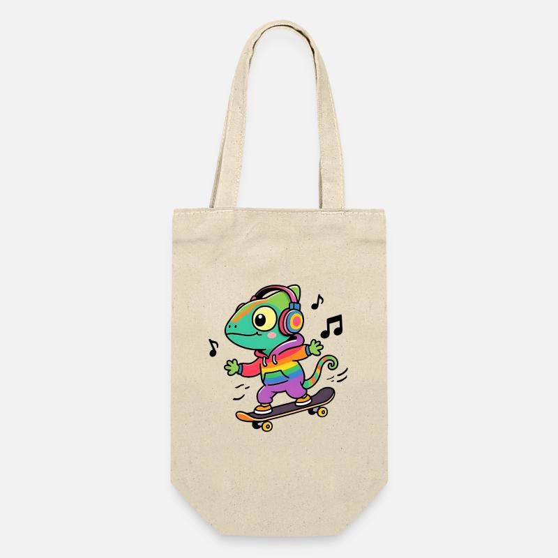 Regenbogen-Chamäleon auf Schlittschuh - Geschenkbeutel für Flaschen - Natur