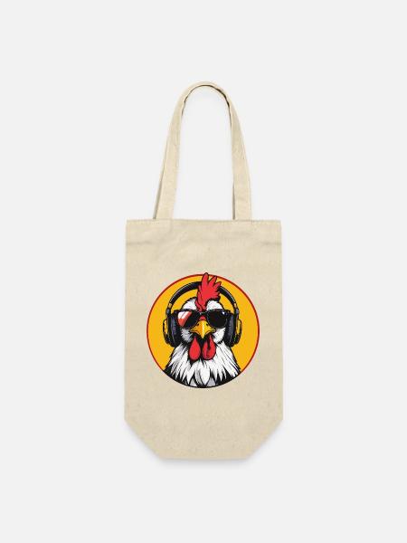 Pop-Art Hahn mit Kopfhörern Sonnenbrille Fun Huhn - Geschenkbeutel für Flaschen - Natur