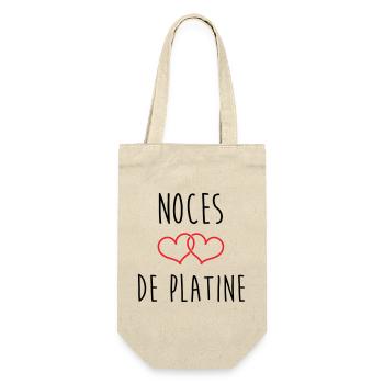 Platin-Hochzeit 70 Jahre - Geschenkbeutel für Flaschen - Natur - Vorne