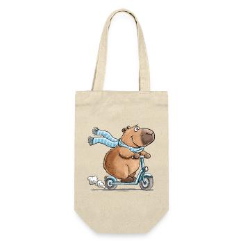 Capybara auf Roller Lustiges Tiermotiv Scooter - Geschenkbeutel für Flaschen - Natur - Vorne