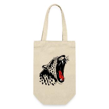 Monochrom Schwarz: Leopard mit Akzent Roter Zunge - Geschenkbeutel für Flaschen - Natur - Vorne