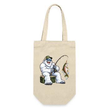Fröhlicher Yeti beim Angeln – Lustiges Outdoor Mot - Geschenkbeutel für Flaschen - Natur - Vorne