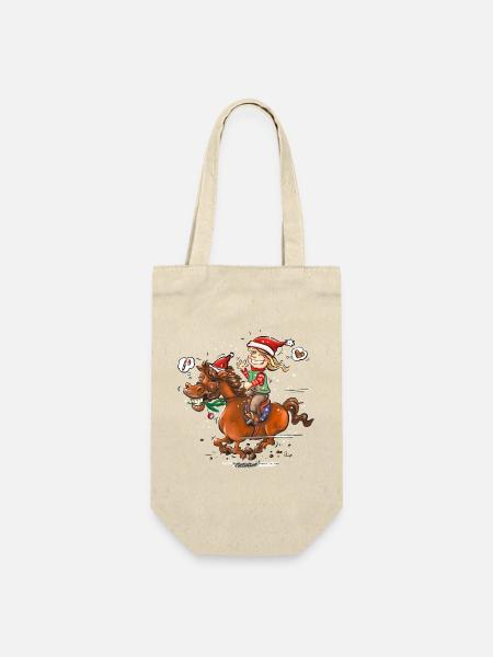 Weihnachts Pony - Geschenkbeutel für Flaschen - Natur