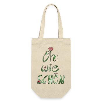 Oh wie schön! Lieber Spruch Kompliment mit Rose - Geschenkbeutel für Flaschen - Natur - Vorne