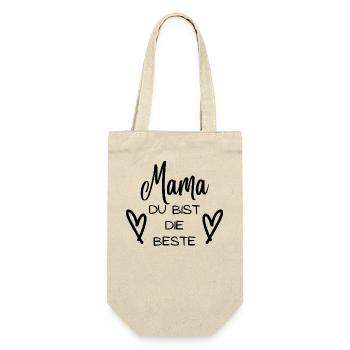 Mama du bist die Beste. Mamaspruch mit Herzchen. - Geschenkbeutel für Flaschen - Natur - Vorne
