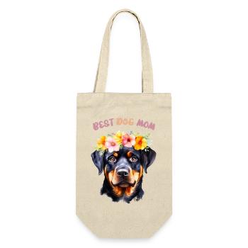 best dog mom - Rottweiler mit Blumenkranz Aquarell - Geschenkbeutel für Flaschen - Natur - Vorne