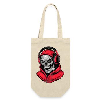 Totenkopf in Rot Kapuzenpullover mit Kopfhörern - Geschenkbeutel für Flaschen - Natur - Vorne