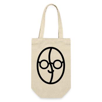 Kaffee-Liebe: Kaffeebohne mit Brille - Geschenkbeutel für Flaschen - Natur - Vorne