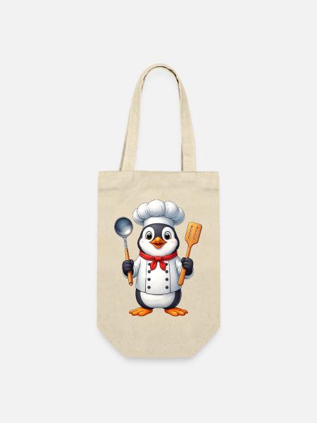 Süßer Cartoon Pinguin Koch beim Kochen Essen - Geschenkbeutel für Flaschen - Natur