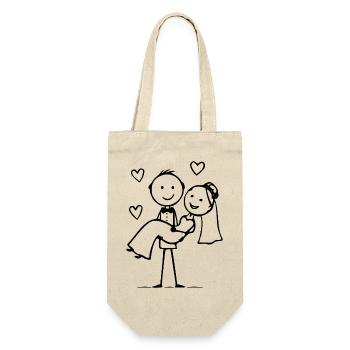Cœur de dessin animé de couple marié - Sac à bouteille - nature - Devant