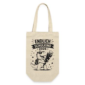 Endlich Schulkind 2026 Dino Feier - Geschenkbeutel für Flaschen - Natur - Vorne