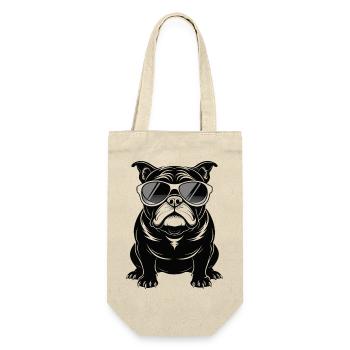 Bulldogge mit Sonnenbrille - Geschenkbeutel für Flaschen - Natur - Vorne