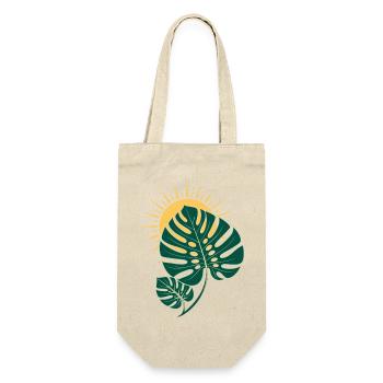 Monstera Blatt mit Sonne – Boho Botanical - Geschenkbeutel für Flaschen - Natur - Vorne
