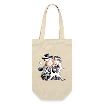 Kuh Hochzeit - Braut - Bräutigam - Geschenkbeutel für Flaschen - Natur - Vorne