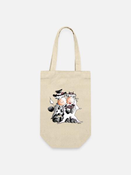 Kuh Hochzeit - Braut - Bräutigam - Geschenkbeutel für Flaschen - Natur