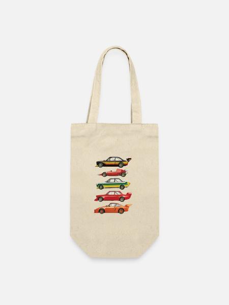 Rennwagen Retro Collage - Geschenkbeutel für Flaschen - Natur