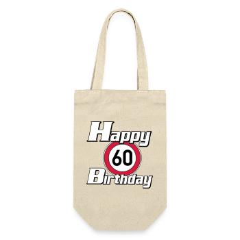60.Geburtstag , 60 Jahre , Happy Birthday 60 (25) - Geschenkbeutel für Flaschen - Natur - Vorne