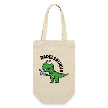 Dinosaurier Padel Spieler Schläger Ball Spruch - Geschenkbeutel für Flaschen - Natur - Vorne