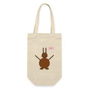 Brauner Hase & rosa/blauer Schmetterling - Geschenkbeutel für Flaschen - Natur - Vorne