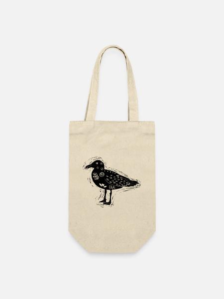 Möwenblock-Druckstil. Schwarz - Geschenkbeutel für Flaschen - Natur