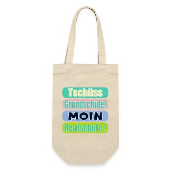 Tschüss Grundschule - Moin Realschule - Geschenkbeutel für Flaschen - Natur - Vorne