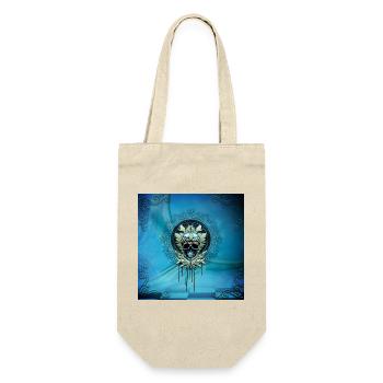 Eleganter blauer dekorativer Totenkopf mit Blättern. - Geschenkbeutel für Flaschen - Natur - Vorne