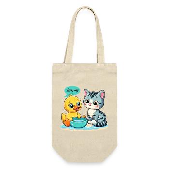 Whimsical Duck and Cat Play Scene - Gift Bag for Bottles - nature - Front