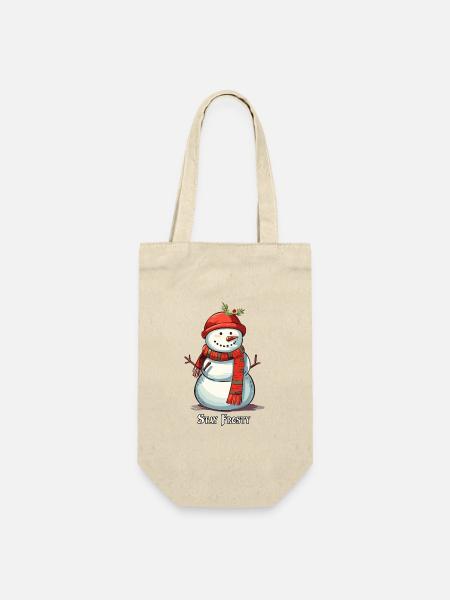 Lustiger Schneemann Stay Frosty - Geschenkbeutel für Flaschen - Natur