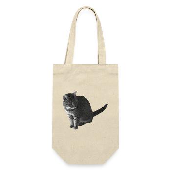 Katze sitzend, schwarz-weiß, tabby Motive - Geschenkbeutel für Flaschen - Natur - Vorne