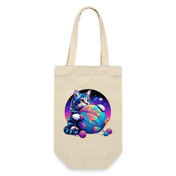 Cat plays with a ball of wool planet Earth - Gift Bag for Bottles - nature - Front