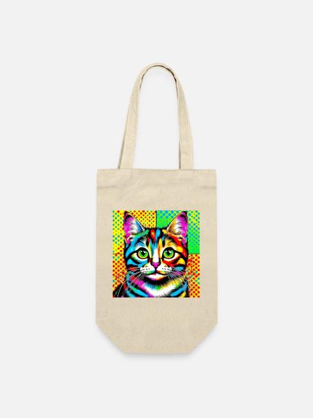 Katze Pop Art - Geschenkbeutel für Flaschen - Natur