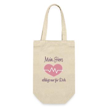 Mein Herz schlägt nur für Dich - Geschenkbeutel für Flaschen - Natur - Vorne