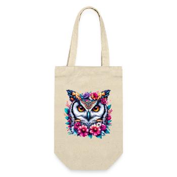 Hibou décoré de fleurs - Sac à bouteille - nature - Devant