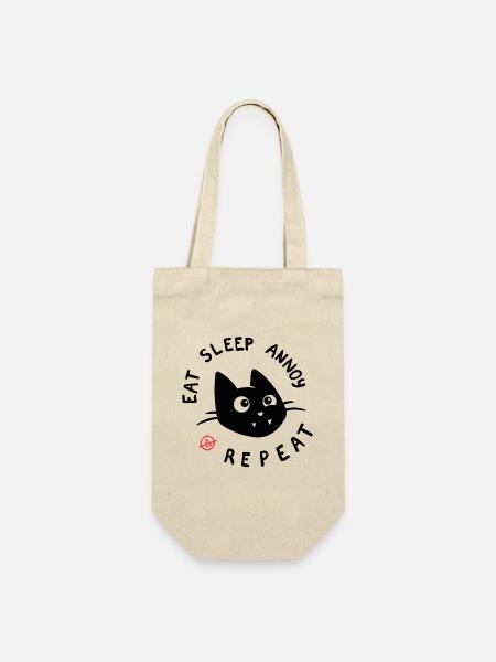 Freche schwarze Katze frisst Schlaf Ärger Wiederholung - Geschenkbeutel für Flaschen - Natur