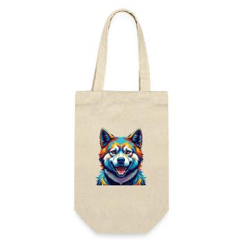 Akita Hunderasse Buntes Aquarell Karikatur Kawaii - Geschenkbeutel für Flaschen - Natur - Vorne