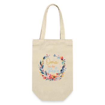 Oma ist die Beste! Wildblumen, personalisierbar - Geschenkbeutel für Flaschen - Natur - Vorne