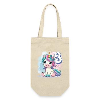 3. Geburtstag Einhorn Regenbogen Süß Niedlich - Geschenkbeutel für Flaschen - Natur - Vorne