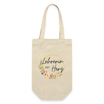 Lehrerin mit Herz! Personalisierbares Design - Geschenkbeutel für Flaschen - Natur - Vorne